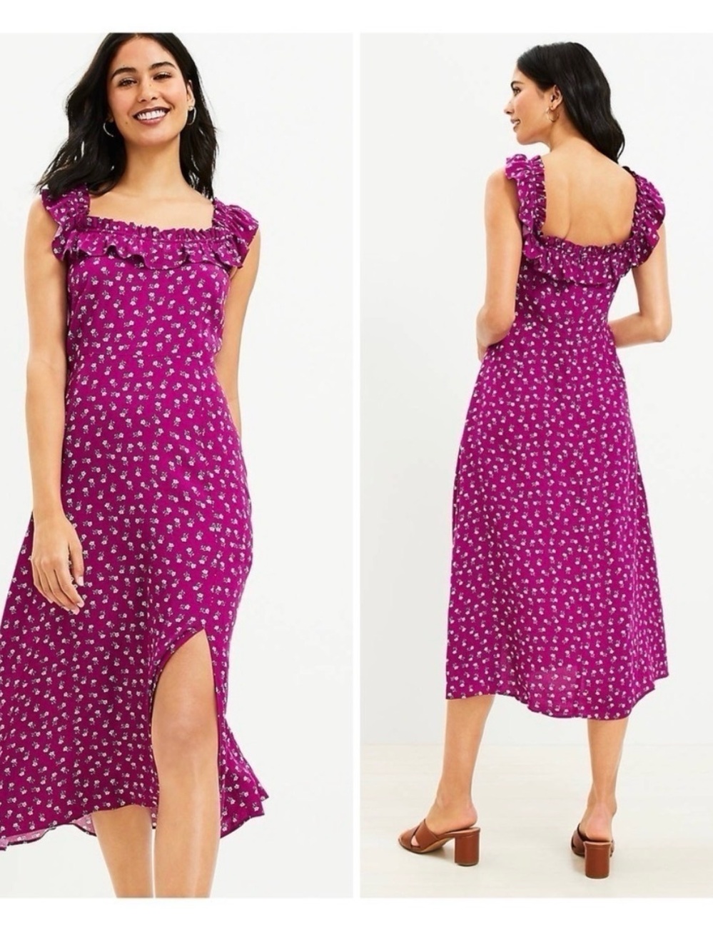 NWT 🌟 LOFT Ruffle Midi Dress - Picture 2 of 13